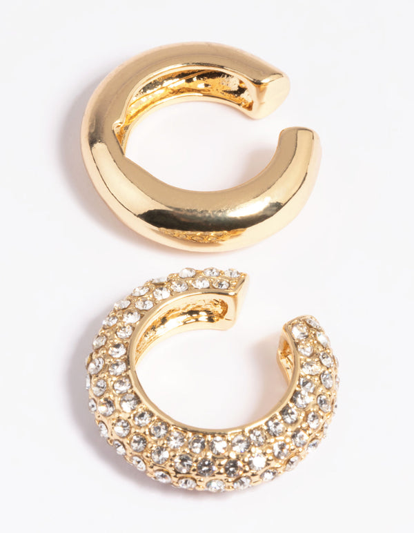 Mixed Metal Diamante Smooth Ear Cuff