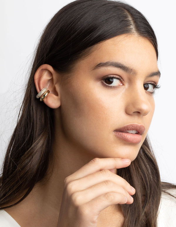 Mixed Metal Diamante Smooth Ear Cuff