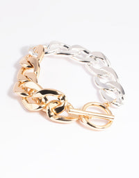 Mixed Metal Curb Chain Fob Bracelet - link has visual effect only