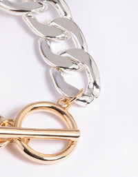 Mixed Metal Curb Chain Fob Bracelet - link has visual effect only