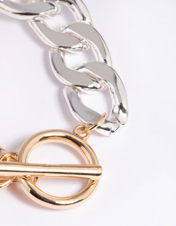 Mixed Metal Curb Chain Fob Bracelet