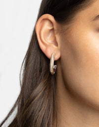 Mixed Metal Diamante Textured Hoop Earrings - link has visual effect only