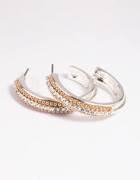 Mixed Metal Diamante Textured Hoop Earrings - link has visual effect only