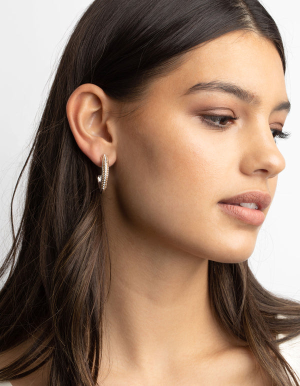 Mixed Metal Diamante Textured Hoop Earrings
