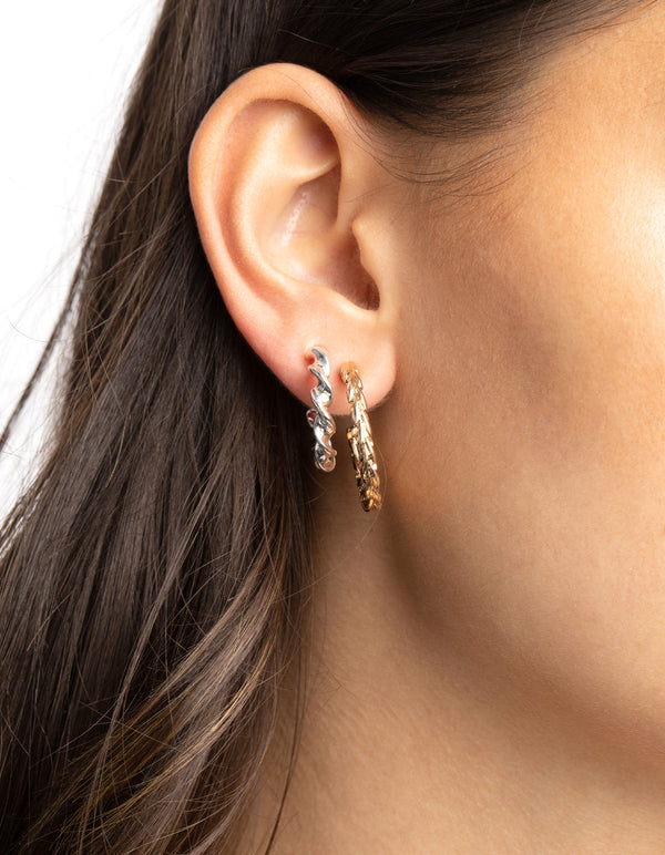 Mixed Metal Textured Hoop Earring Pack