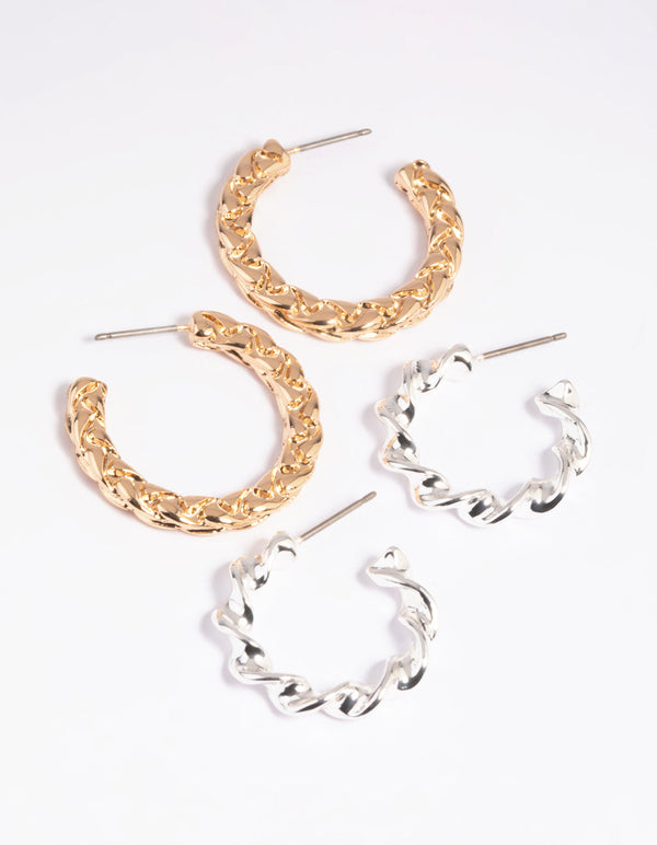 Mixed Metal Textured Hoop Earring Pack