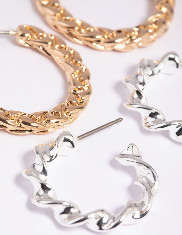 Mixed Metal Textured Hoop Earring Pack