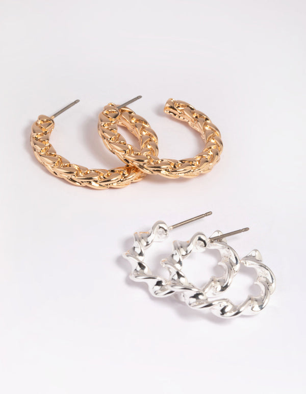 Mixed Metal Textured Hoop Earring Pack