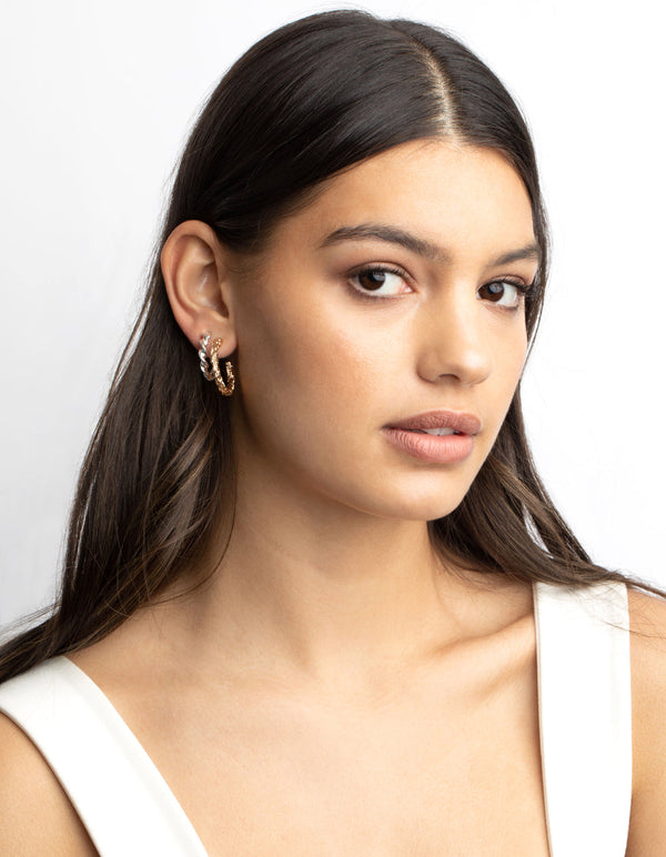 Mixed Metal Textured Hoop Earring Pack