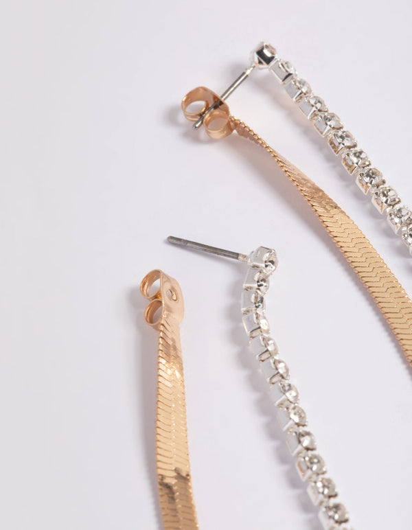 Mixed Metal Snake Chain Drop Earrings