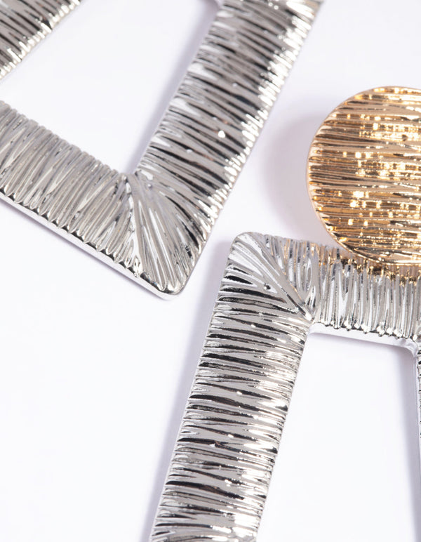Mixed Metal Textured Trapeze Drop Earrings