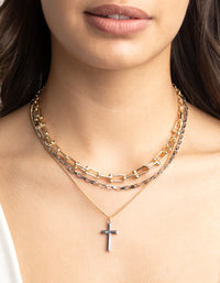 Mixed Metal Chain and Cross Necklace - link has visual effect only