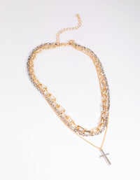 Mixed Metal Chain and Cross Necklace - link has visual effect only