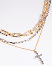 Mixed Metal Chain and Cross Necklace - link has visual effect only