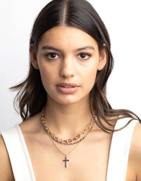 Mixed Metal Chain and Cross Necklace - link has visual effect only