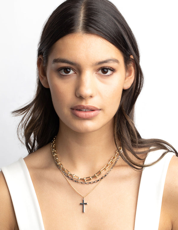 Mixed Metal Chain and Cross Necklace