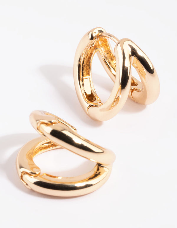 Gold Double Hoop Huggie Earrings