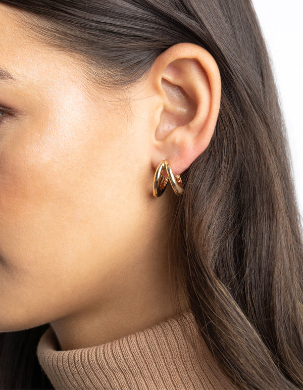 Gold Double Hoop Huggie Earrings