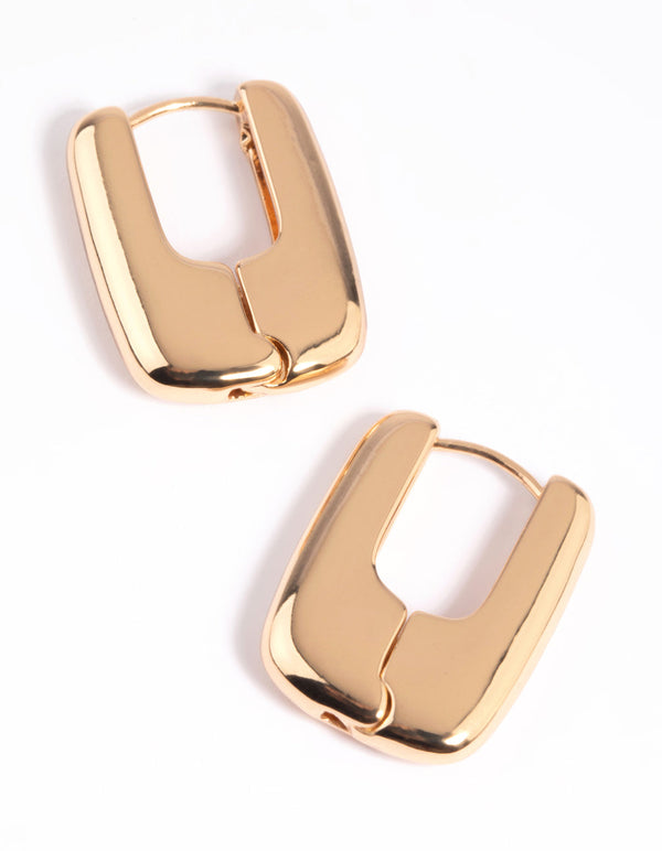 Gold Square Huggie Hoop Earrings