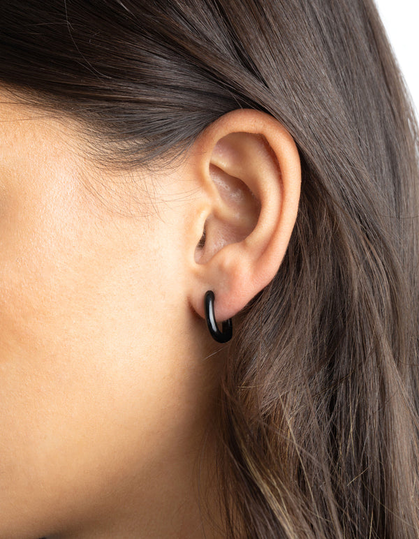 Black Square Huggie Hoop Earrings