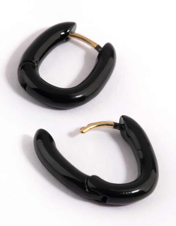 Black Square Huggie Hoop Earrings