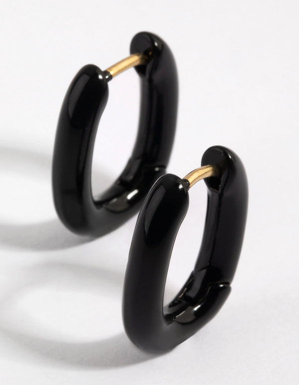 Black Square Huggie Hoop Earrings
