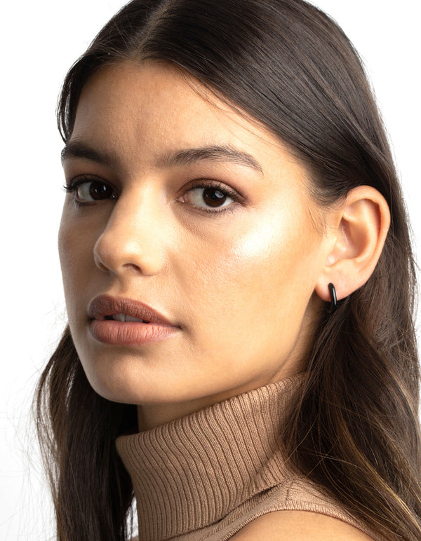 Black Square Huggie Hoop Earrings
