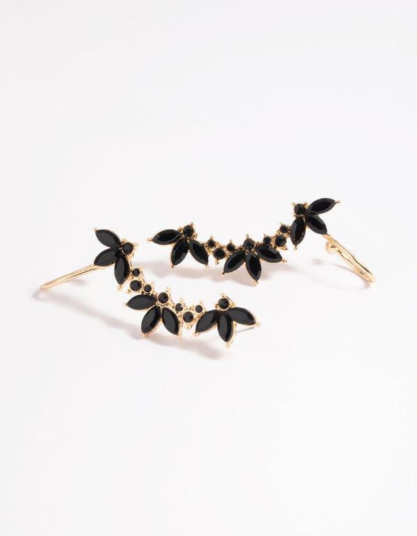 Black Diamante Leaf Ear Cuff
