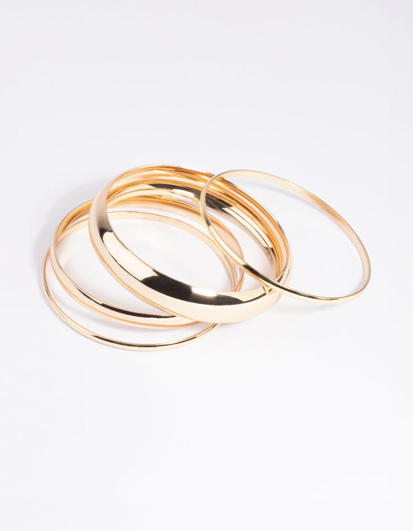 Mixed Metal Thick and Thin Bangle Bracelet Pack