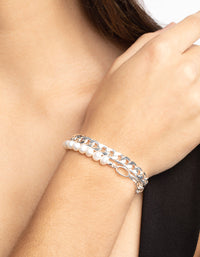 Silver Freshwater Pearl Bracelet Set - link has visual effect only