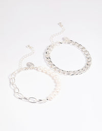 Silver Freshwater Pearl Bracelet Set - link has visual effect only