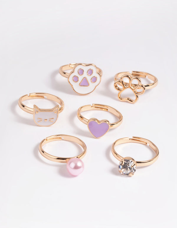 Kids Purple Cat Paw Ring Pack