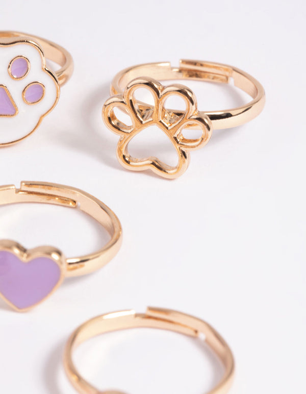 Kids Purple Cat Paw Ring Pack