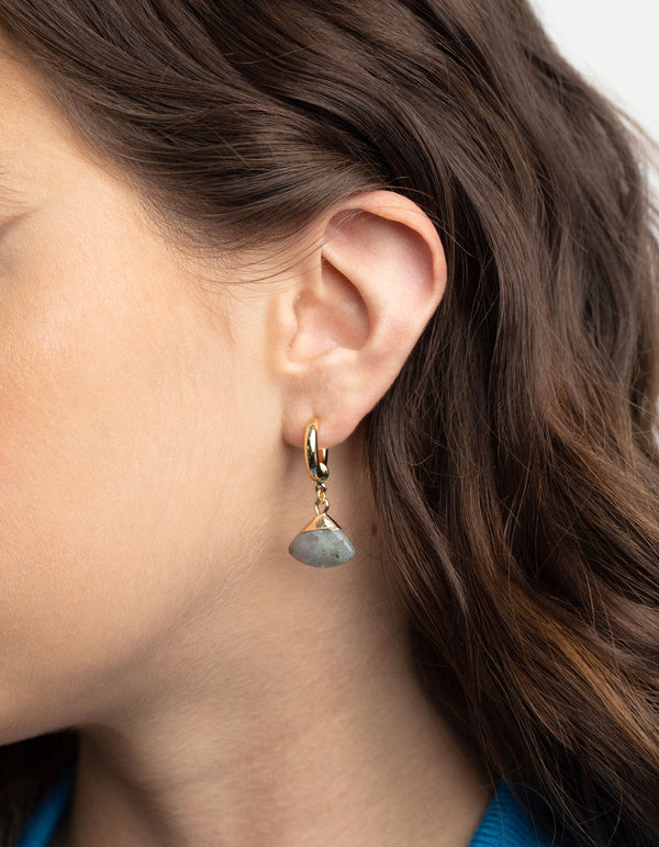 Gold Plated Labradorite Charm Hoop Earrings