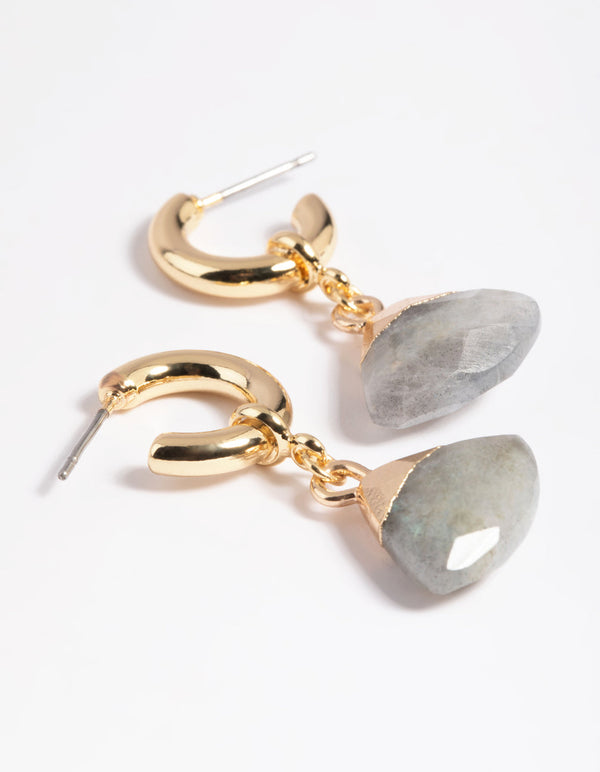 Gold Plated Labradorite Charm Hoop Earrings