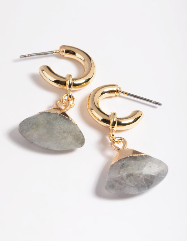 Gold Plated Labradorite Charm Hoop Earrings