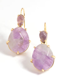 Gold Plated Semi Precious Stone Oval Drop Earrings - link has visual effect only
