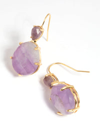 Gold Plated Semi Precious Stone Oval Drop Earrings - link has visual effect only