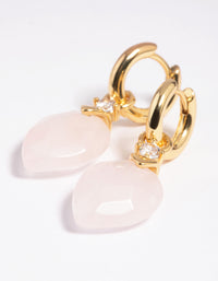 Gold Plated Cubic Zirconia and Rose Quartz Huggie Hoop Earrings - link has visual effect only
