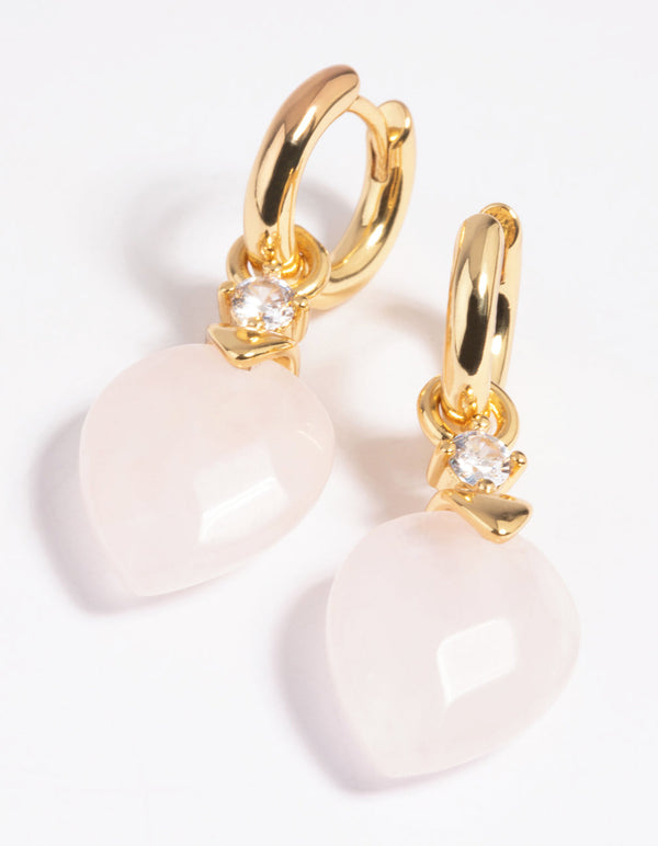 Gold Plated Cubic Zirconia and Rose Quartz Huggie Hoop Earrings