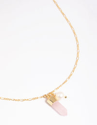 Gold Plated Rose Quartz and Freshwater Pearl Necklace - link has visual effect only