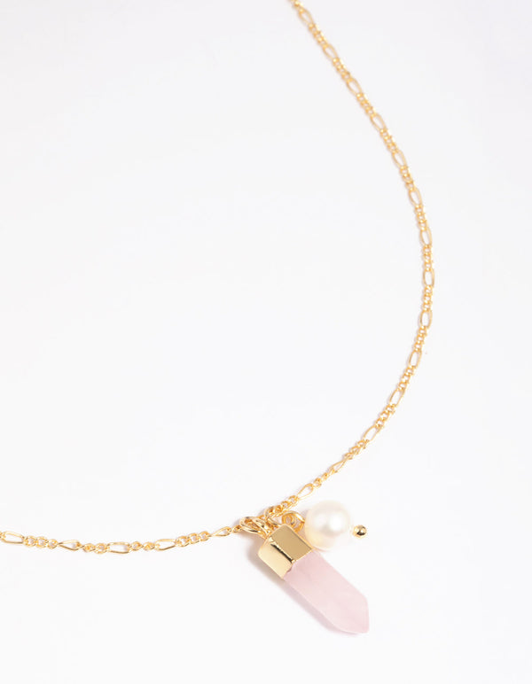 Gold Plated Rose Quartz and Freshwater Pearl Necklace