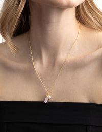 Gold Plated Rose Quartz and Freshwater Pearl Necklace - link has visual effect only