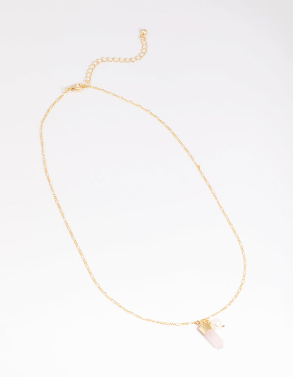 Gold Plated Rose Quartz and Freshwater Pearl Necklace