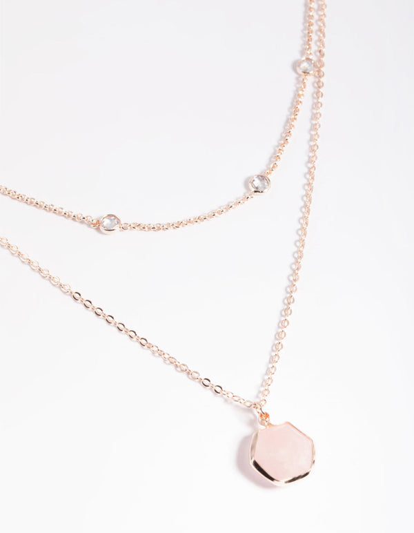 Rose Gold Plated Cubic Zirconia and Quartz Layered Necklace