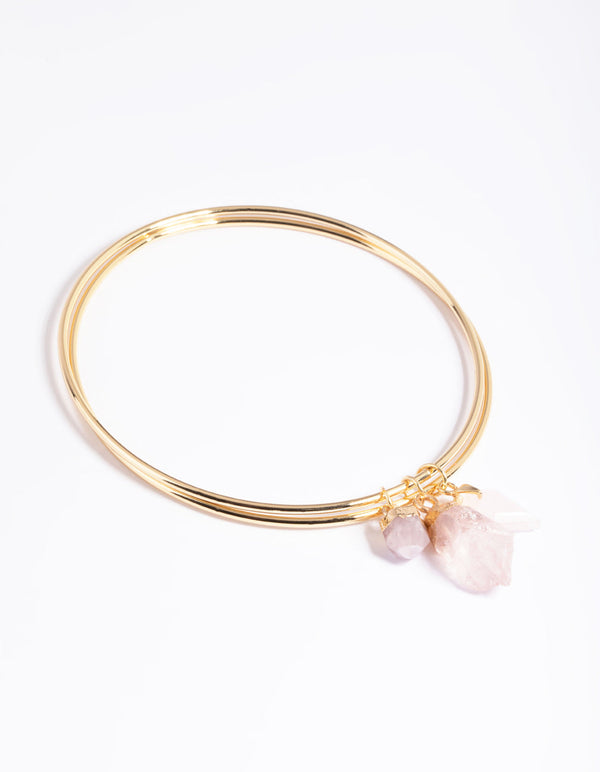 Vergulde armband met rozenkwarts bedel