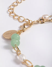Gold Plated Green Aventurine and Freshwater Pearl Bracelet - link has visual effect only