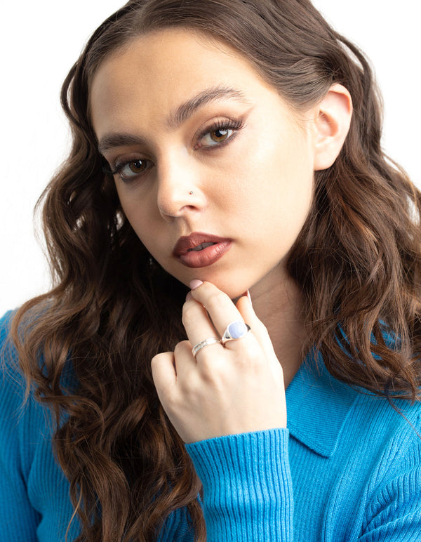 Silver Plated Blue Lace Agate Ring Stack Pack