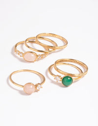 Gold Plated Cubic Zirconia and Semi Precious Stone Ring Stack Pack - link has visual effect only