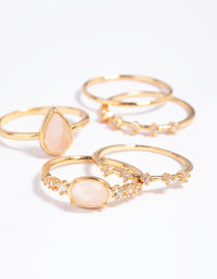 Gold Plated Rose Quartz and Cubic Zirconia Ring Stack Pack - link has visual effect only